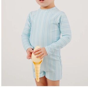 NWOT- MINNOW UNISEX PACIFIC BLUE STRIPE LONG SLEEVE RASHGUARD ONE PIECE- 2T